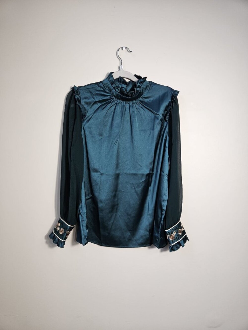 NWT Jian Yue Fang Cheng Teal Blouse ~Small